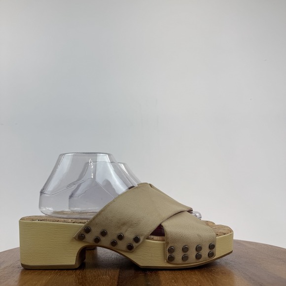 Korks Shoes - New Womens Korks Draya Beige Faux Leather Platform Heeled Sandals Slide 10 M